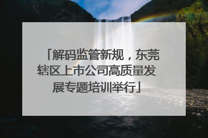解码监管新规，东莞辖区上市公司高质量发展专题培训举行